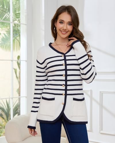 Women’s Knit Cardigan Sweaters Casual Long Sleeve Open Front Button Down Coat Trendy Winter Outerwear with Pockets,Loose Fit2