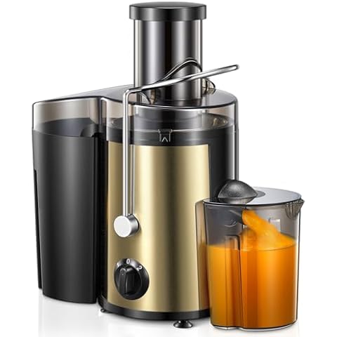 Yabano Juicer Machine, 500W Centrifugal Juicer Extractor, 3” Wide Mouth Feed Chute, Easy to Clean, Stainless Steel, BPA-free for Fruits and Vegetables(Metallic) (Gold) Cover