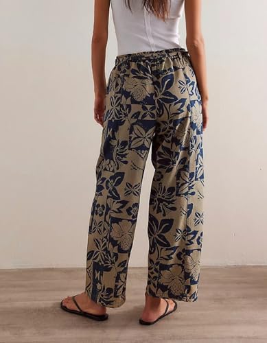 Kedera Women's 2025 Spring Causal Baggy Boyfriend Pants Vintage Wide Leg Printed High Rise Pull-On Barrel Ankle Pants2