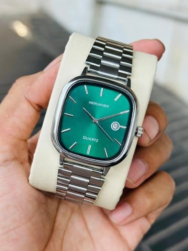 AMERICANVIBER Men's Silver Watch with Stainless Steel Band Green - Image 5