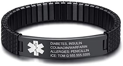 LanM Free Engraving Medical Alert ID Bracelets for Mens Womens 7.08 Inch Emergency Alert ID Bracelets Bracelets Stainless Steel Medical Alert Bracelets Gift for Men