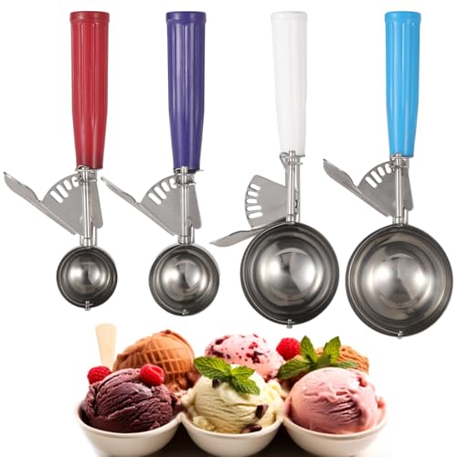 4 Pcs Ice Cream Scoopers, Stainless Steel Cookie Scoops with Squeezers, Cupcake Trigger Scoops, Colorful Design & Multi-Size for Cookies Balls Meatballs