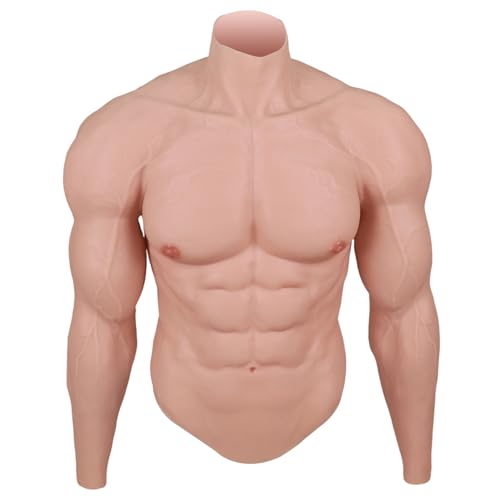 deedeecos Fake Muscular Silicone Bodysuit with Abs Chest Arms Realistic Costume for Cosplay Crossdresser Performance (Ivory M Size)