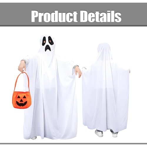 Ghost Costume Kids Halloween Costumes for Kids and Pumpkin Candy Bag, White ghost face costumes Halloween, Ideal for Children’s Parties & Trick-or-Treat Activities​ - Image 2