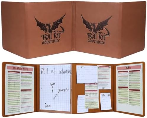 DND DM Screen 5e Dungeon Master Screen Deluxe Leather 4-Panel Customizable Magnetic Panel Game Master Screen with Magnetic Stickers, for Dungeons and Dragon, Pathfinder