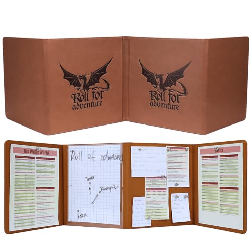 Luazuri DND DM Screen 5e Dungeon Master Screen, Deluxe Leather 4-Panel Customizable Magnetic Panel Game Master Screen, para DND y Dungeons and Dragons, Regalos de Mesa RPG Accesorios de Juegos