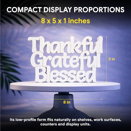 Image of Mad Masters Thankful Grateful Blessed Inspirational Desk Decor - Aesthetic Table, Shelf & Wall Showpiece for Home Office, Business. Vastu Friendly Gifting, Classic White (20.3 x 12.5 x 2.5 cm)
