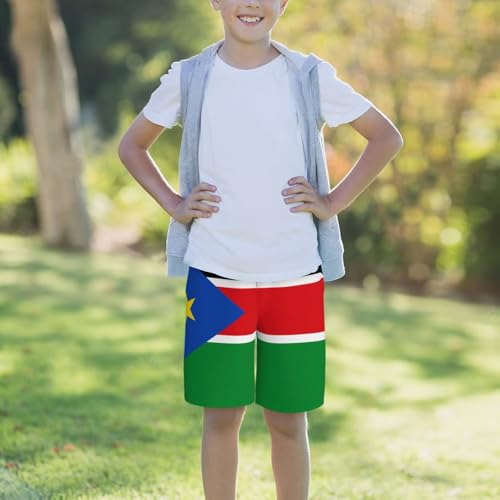 Flag of South Sudan Youth Beach Pants, Soft and Breathable, with Drawstring Waist, Suitable for Sports and Leisure. 6