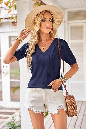 Image of Arach&Cloz Women's Lightweight Spring Summer Sweater Tops Casual Short Sleeve Blouses Shirts