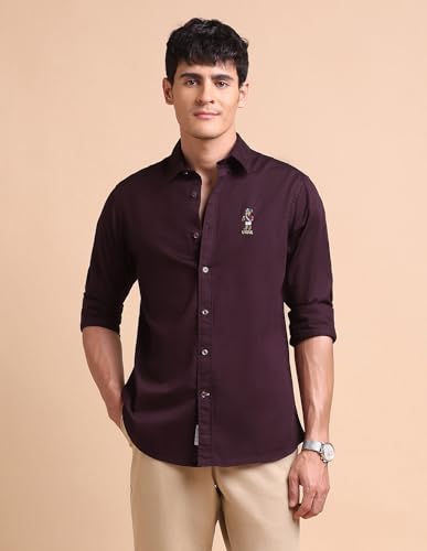 Image of U.S. POLO ASSN. Solid Tailored Fit Shirt for Men - 100% Cotton, Breathable & Comfortable, Full Sleeves Casual Shirt for Men