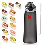 Maestrox Flavoured Water Bottle 700ML with 13 Flavour Pods, Straw, Cleaning Brush Reusable Fruit Flavour Bottle BPA Free & Leak Proof Design Portable Tritan Home, Gym, Travel, Office, School (Black)