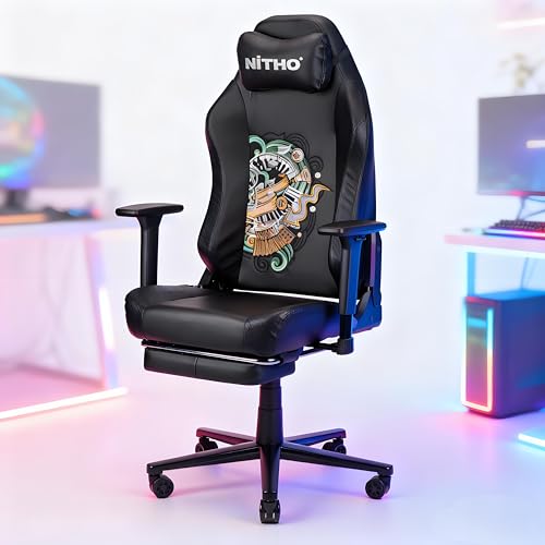 Image of NiTHO FORGE Gaming Office Chair | Ergonomic Reclining Computer Desk Chair with Magnetic Headrest, Foldable Footrest, Adjustable Lumbar Support, 4D Armrests, Swivel Chair for Work or Study, Black