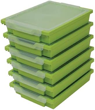 Gratnells Shallow trays - Set of six plastic storage boxes with lids (Lime green)