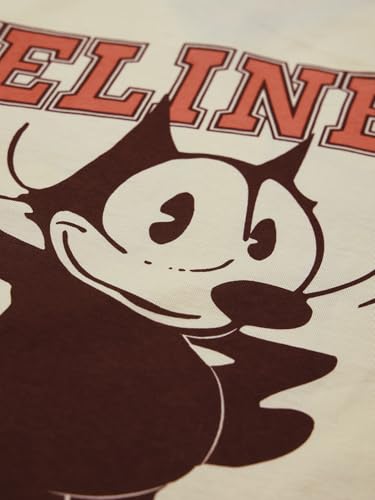 Image of The Souled Store Felix The Cat: Feline Force Women and Girls Short Sleeves V Neck Off White Graphic Printed Cotton Oversized T-Shirts