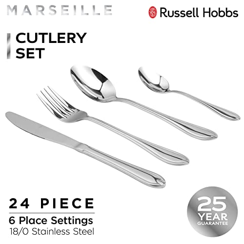 Russell-Hobbs-RH02224EU7-Marseille-24-Piece-Cutlery-Dinnerware-Set-180-Stainless-Steel-Tableware-for-6-Place-Settings-25-Year-Guarantee-Includes-KnifeFork-Dessert-SpoonTeaspoon