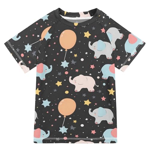 ALAZA Kids Rash Guard Girls Boys Toddler Swim Shirts Short Sleeve Elephant Balloon Star UPF 50+ 3T
