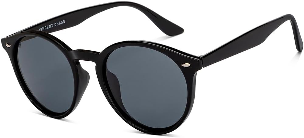 VINCENT CHASE EYEWEARBy Lenskart|Black Grey Full Rim Round|Fashion Essentials|Branded Latest And Stylish Sunglasses|Polarization And 100% Uv Protected|Men&Women|Large|Vc S15792