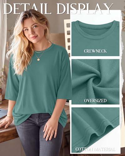 Image of Locoowai 3 Pack Women Plus Size Tops 3 /4 Sleeve Cotton Crew Neck Oversized T Shirts Loose Fit Tee Tunic Casual Blouse