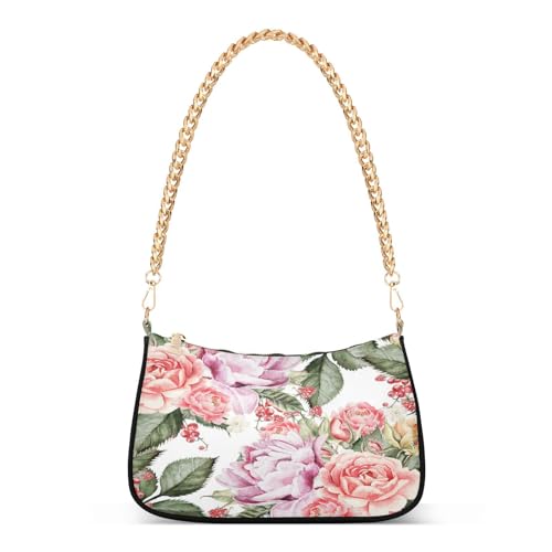 Image of Shoulder Bags for Women Flower Floral Hobo Tote Handbag Small Clutch Purse with Zipper Closure