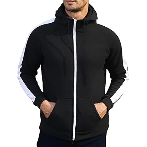 PICKLION Men's Casual Full Zipper Hoodie Padded Warm Cardigan Sports Color Blocking Sweatshirt Black XXL Cover