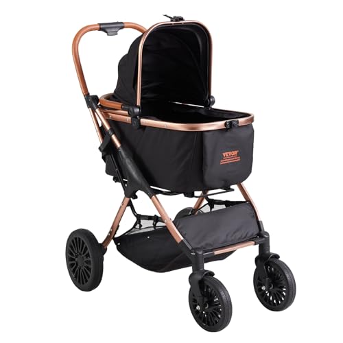 Image of VEVOR Large Pet Stroller for Medium Large Dogs and Cats, Up to 66lbs, Detachable Carrier and Storage Basket