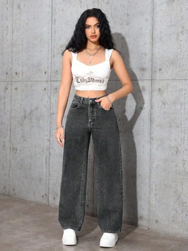 Image of KOTTY Women's High Rise Wide Leg Jeans|Cotton Blend Straight Fit Denim|Trendy Comfortable Casual Wear