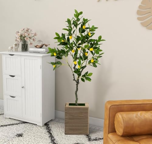 Image of VRB Dec 1 Pcs Artificial Plants with Pot Plants Leaves Tree Tropical Bougainvillea Faux Areca Plants Indoor Real Touch Monstera,Banana Plant for Home /Decor (Artificial Lemon Plant with Pot)