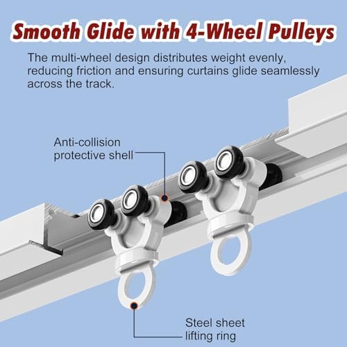 Ultra-Thin 12ft Ceiling Mount Curtain Track Set - Recessed Room Divider Rail, Cuttable Metal Sliding System for Curtains, Ideal for Home & Office Décor