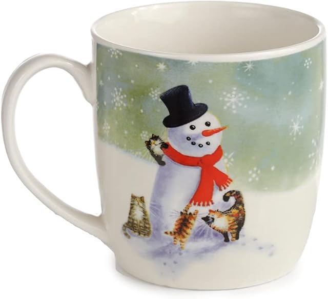 Puckator Christmas Kim Haskins Snowman & Cats Porcelain Mug Coffee Tea Cup, Food Dishwasher & Microwave Safe, Home Office Work, Multicolour