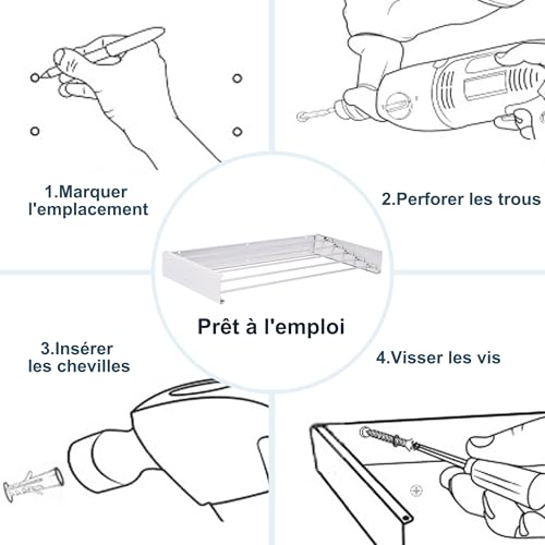 Séchoir mural pliable résistant à la rouille pour étendre le linge en sécurité
