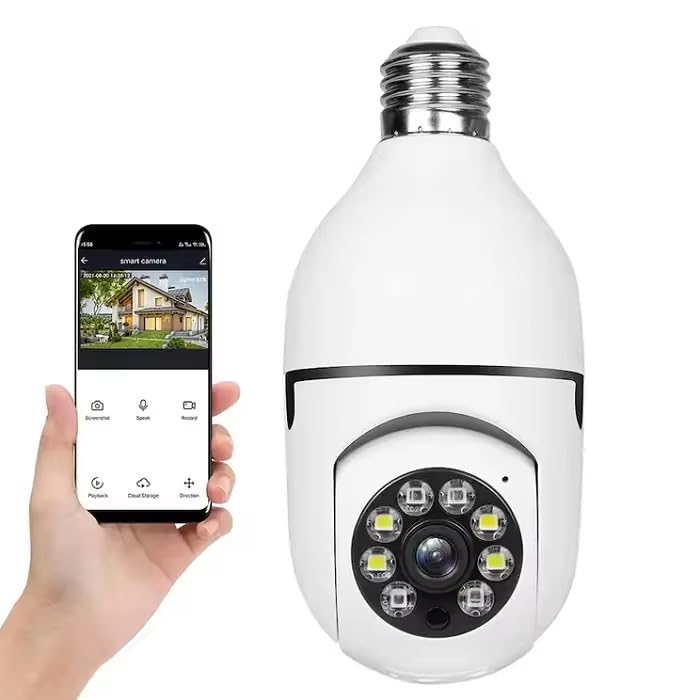lvssiao Caméra d'ampoule, ampoule caméra de surveillance Caméra IP avec ampoule E27 Caméras PTZ 360 degrés Caméra WiFi Intérieur Vision nocturne en couleur +...