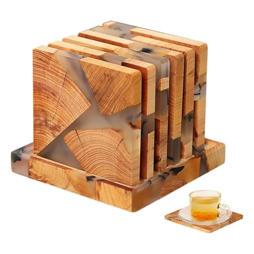 Set di 6 sottobicchieri in legno, con supporto, sottobicchieri antiscivolo, multifunzionali, in legno, per casa e ufficio