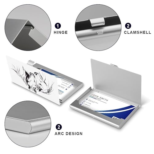 Simple Line Drawing of Two Horses Business Card Holder Pocket Slim Portable Metal Business Card Case4
