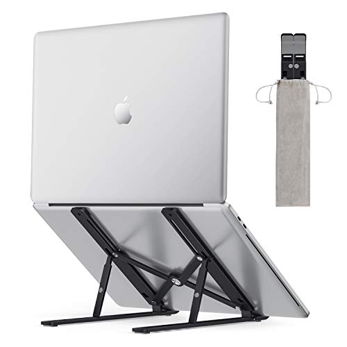 Portable Laptop Stand for Desk - OMOTON LA02 Adjustable Foldable Aluminum Laptop Hoder Riser, Compatible with MacBook Air, MacBook Pro, HP, Dell, Lenovo and More (Up to 15.6 ''), Black