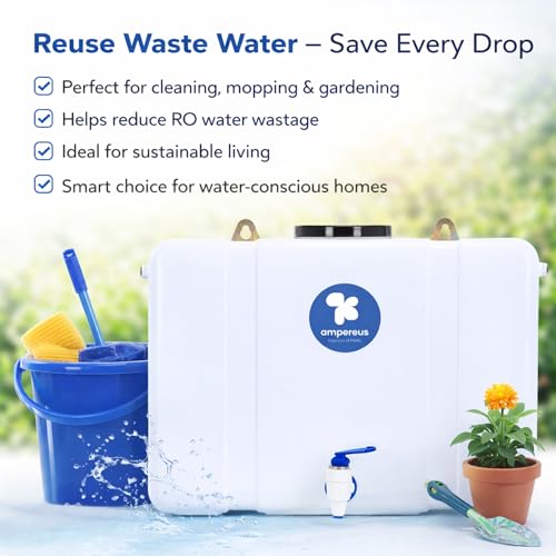 Image of AMPEREUS RO Waste Water Storage Tank for Home Filter | 18 Litre Water Storage Container with Tap | Wall-Mount HDPE Tank with Translucent Body | Easy Connection to All RO Purifiers, AC Units