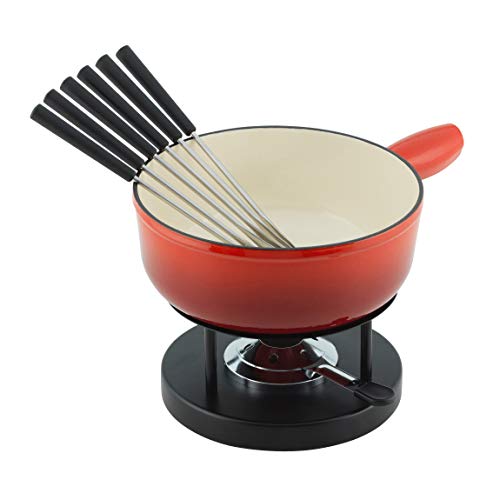 KUHN RIKON 32236 Set Fondue de Queso Inducción Hierro Fundido 24 cm, Hierro Fundido, Rojo, 34 x 26 x 23 cm, 9 Unidades de Medida