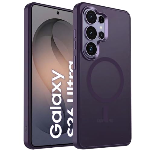Image of Elzzi Magnetic Magsafe Case for Samsung Galaxy S26 Ultra 5G Cover, Compatible with MagSafe Translucent Matte Hard PC + TPU Back Cover, Slim Shock-Resistant Protective Case (Deep Purple)