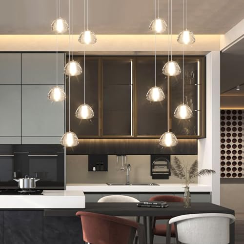 Image of Mini Crystal Chandeliers for Kitchen Island 6-Lights LED Pendant Light for Dining Room Bedroom Foyer Entryway Warm Light 3000K Bulb Included