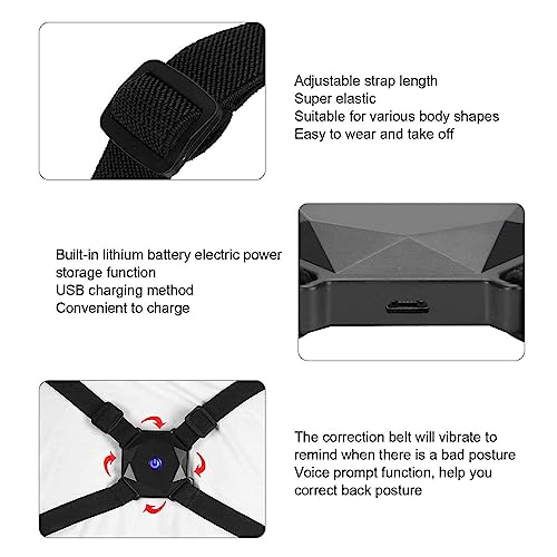 Posture Corrector, Adjustable Strap Posture Trainer with Smart Transducer Vibration Reminder Back Straightener Brace for Men and Women(Black)