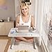 cadciehe Laptop Bed Tray Table, Adjustable Laptop Bed Stand with LED Light Standing Table with Foldable Legs, Portable Lap Desk with Drawer, Folding Lap Tablet Table for Bed, Sofa White