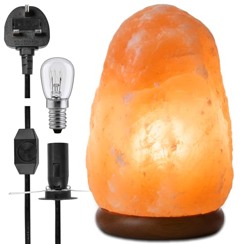 Image of ONEX Natural Himalayan Salt Lamp 12-15KG with Wooden Base & Dimmer Switch, Handcrafted Pink Crystal Rock Night Light for Bedroom, Living Room, Meditation, Relaxation & Home Décor