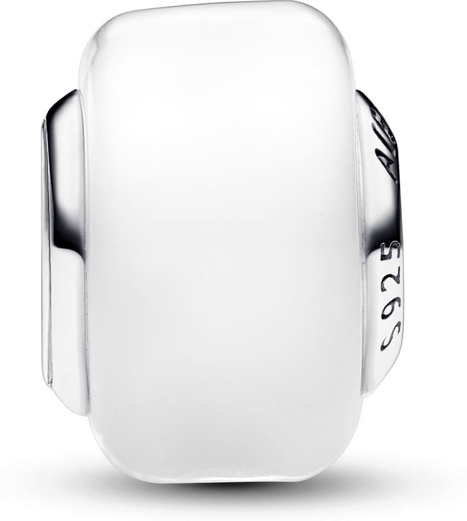PANDORA Ciondolo Moments in argento 9 con vetro di Murano bianco