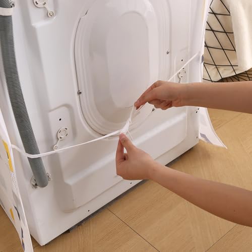 Image of HOKIPO Waterproof Front Load Washing Machine Cover | PEVA Dustproof Protective Cover for 6kg, 6.5kg, 7kg & 7.5kg Fully Automatic Machines | Size 63x62x85 cm, Boho Feathers (AR-5878-D5)