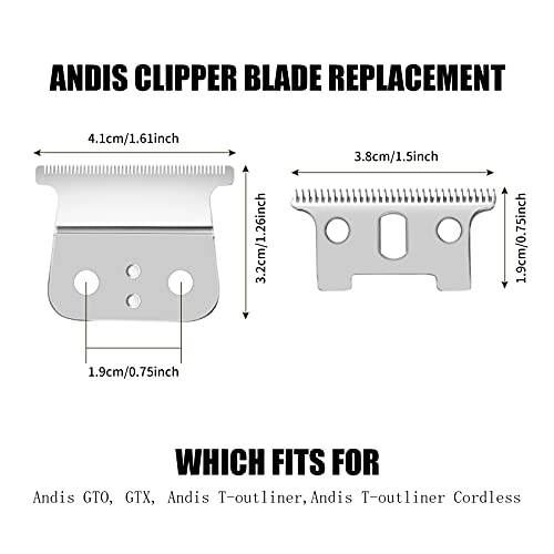 T Outliners Blades Compatible with Andis T Outliners Trimmer, Gtx Trimmer, T Outliners Replacement Blade (sliver steel T blade + sliver steel blade),2 PACK