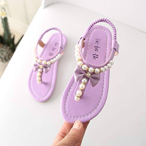 White Sandals for Girls Summer Princess Baby Thong Shoes Sandals Bowknot Toddler Kids Infant Pearl Girls Baby Shoes (Purple, 8 Years)2