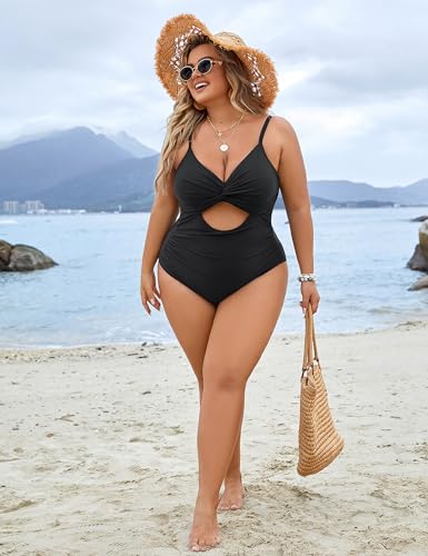 Blooming Jelly Womens Plus Size Bathing Suit Tummy Control One Piece Swimsuit Twist Front Ruched Swimwear4