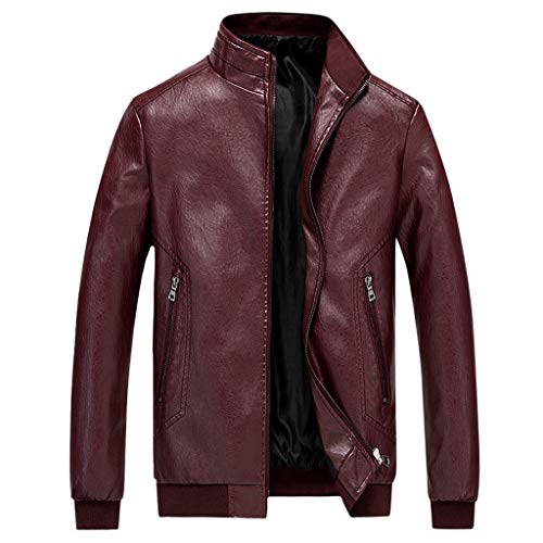 Herren Lederjacke Biker Motorradjacke Vintage Bikerjacke Winter Sweatjacke Langarm Jacke Funktionsjacke Mit Stehkragen Mantel Echtleder