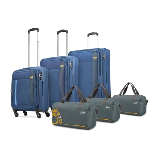 Image of VIP Totonto - S03 Set of 3 (Cabin+Medium+Large) Trolley Bag, Cm | TSA | 8 Wheels | 3 Year International Warranty | Blue and Three Grey Skybags Duffle Bags