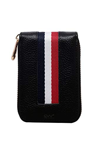 Image of Cable World 10 Slot PU Leather Credit /Debit Card Holder Wallet for Men & Women with Tricolour Strip (Black)