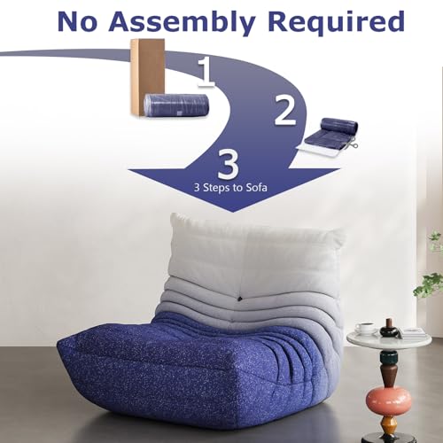 Image of Bean Bag Chair, Cozy Memory Foam Bean Bag Chairs for Adults, Comfy Fireside Accent Chair Lazy Floor Chair for Gaming Bedroom Living Room (White&Blue, Single)